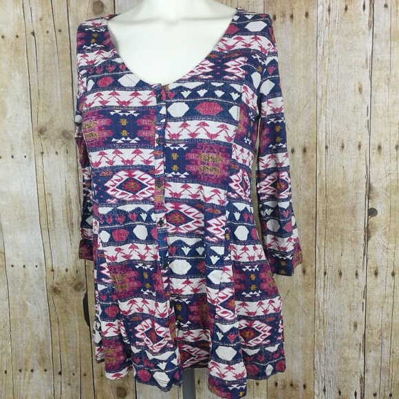 Lucky Brand Tribal Border Button Up Shirt Small - Picture 5 of 8